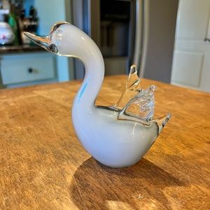 Murano Swan Venetian Art Glass Figure white cased in clear glass Duck